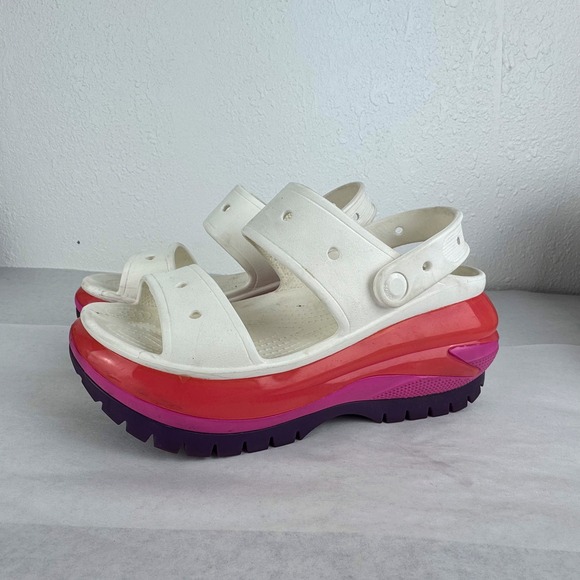 CROCS Shoes - Crocs Mega Crush Sandal White Pink Purple Platform 207989 Womens Size 9